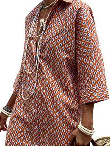 lot 2289 image: Utcoco Womens Maxi Shirt Dress 34 Sleeve Button Down Belted Red Diamond Large