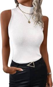 lot 2291 image: Shetells Womens Mock Turtleneck Sleeveless Ribbed Knit Tank Top White - SIZE L