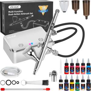 lot 2301 image: Ovaga Airbrush Kit with Compressor 32 PSI Dual-Action Rechargeable 11 Colors