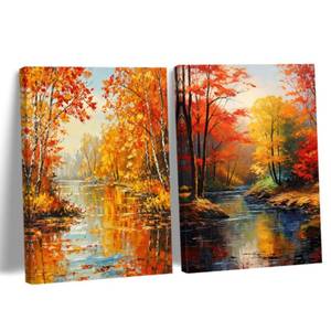 lot 2302 image: CCWORKERRY Autumn Wall Art Set of 2 Fall Forest Canvas Prints 11x14 Framed