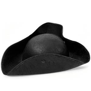 lot 2316 image: Haayeicai Black Tricorn Pirate Hat Vintage Pleated Leather Colonial Costume