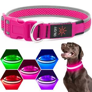 lot 2320 image: Flashseen LED Light Up Dog Collar USB Rechargeable Pink Size S