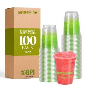 lot 2345 image: GREEVIRO Compostable Plant-Based Clear Plastic Cups 12 oz