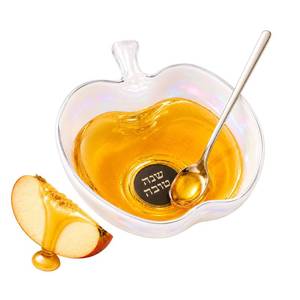 lot 2356 image: Rite Lite Rosh Hashanah Apple Honey Dish Set Iridescent Glass With Spoon