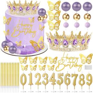 lot 2365 image: SUTROMA Crown Cake Topper Birthday Candle Set Gold Purple 4.9 x 2.2 In