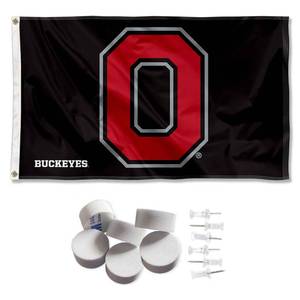 lot 2372 image: College Flags & Banners Co. Ohio State Buckeyes Black Block O Banner 3x5 Ft