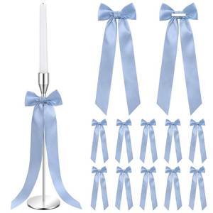 lot 2373 image: Teenyyou 12 Pcs Dusty Blue Candlestick Decoration Bows 13 Inch