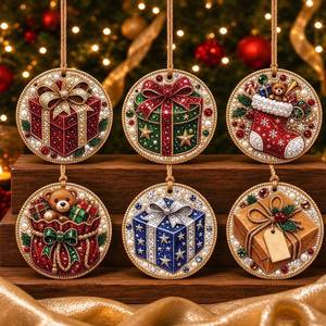lot 2380 image: Generic Wooden Christmas Ornament DIY Pearl Art Kit 6 Pcs