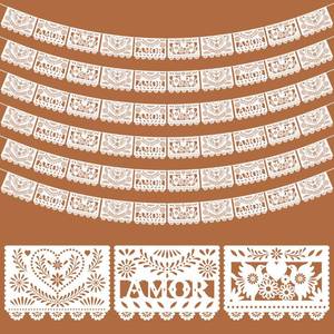 lot 2413 image: TaoBary Mexican Papel Picado Banner 118 Ft White 6 Pcs Amor