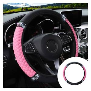 lot 2430 image: JOYCOURT Rhinestone Soft Leather Car Steering Wheel Cover Pink 15 Inch