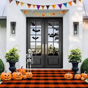 lot 7860 image: PIXFAIRY Halloween Buffalo Plaid Rug 4x6 Ft Orange Black Indoor Outdoor