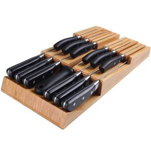 lot 7879 image: NIUXX Bamboo In-Drawer Knife Block 12-Slot Kitchen Knife Organizer