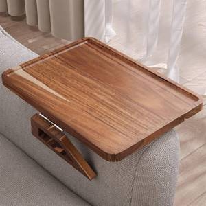 lot 7884 image: Danfoxer Acacia Wood Couch Arm Tray Folding Sofa Armrest Table