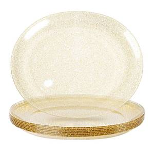 lot 7887 image: WDF Disposable Gold Glitter Plastic Oval Serving Platters 10x12 6 Pack