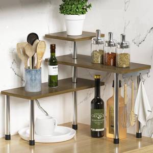 lot 7911 image: ZHWS 3-Tier Bamboo Kitchen Corner Shelf Countertop Organizer Spice Rack Antique