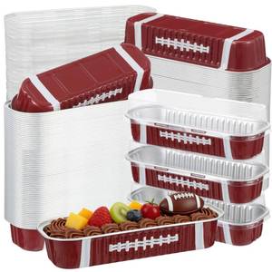 lot 7935 image: Football Mini Loaf Pans with Lids 6.8oz Aluminum Foil 100 Pcs