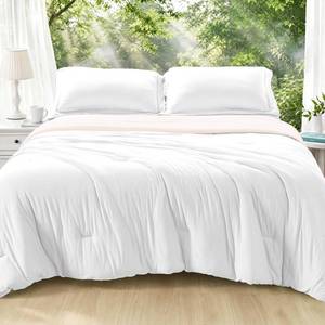lot 7957 image: MUXHOMO Reversible Cooling Comforter Set King Size 3-Piece White