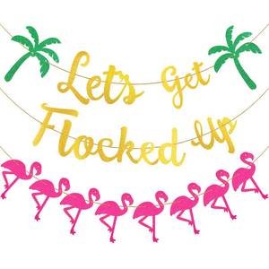 lot 8240 image: Gersoniel Flamingo Party Banner Gold Glitter Lets Get Flocked Up Banner