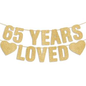 lot 8264 image: JunyRuny Pre-Strung Gold 65th Birthday Banner Decorations