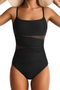 lot 8277 image: EVOCRCO Womens One Piece Swimsuit Tummy Control Push Up Square Neck Black, SIZE M