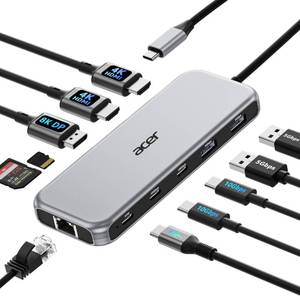 lot 8279 image: Acer 11-in-1 USB-C Docking Station for 3 Monitors, 100W PD