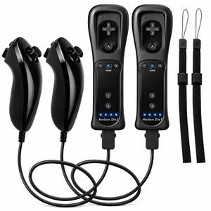 lot 8281 image: TechKen Wii Remote Controller 2-Pack with Nunchuck Built-In Motion Plus