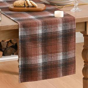lot 8287 image: Artoid Mode Table Runner Caramel Brown Farmhouse Plaid Fall 13x72 Inch
