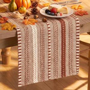 lot 8291 image: Artoid Mode Table Runner 12x72 Inch Caramel Farmhouse Stripe Braided
