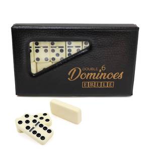 lot 8293 image: ERLLE Double 6 Dominoes Set, 28 Tiles, Metal Spinner Rivets, Vinyl Case