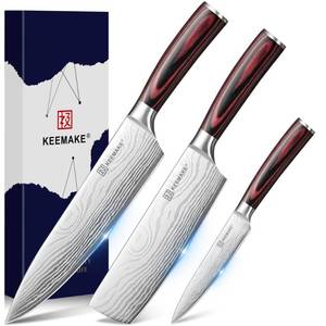 lot 8299 image: KEEMAKE 3 Piece Kitchen Knife Set, 8 Inch Chef, 7 Inch Nakiri, 5 Inch Utility