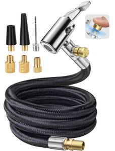 lot 8320 image: LUMITECO Tire Inflator Extension Hose 33 Inch 7-Piece Set With Presta Adapter