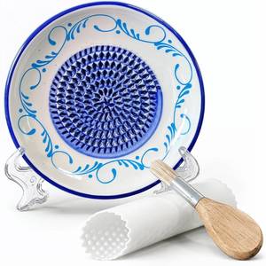 lot 8327 image: GranHearth Ceramic Garlic Grater Plate 4-Pc Set, 4.72 Cobalt Blue