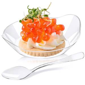lot 8331 image: Kucoele 100 Pack 1oz Mini Plastic Dessert Plates with Spoons