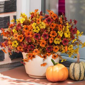 lot 8363 image: INQCMY Artificial Fall Daisy Flower Branches 12 Bundles Brown Orange Yellow