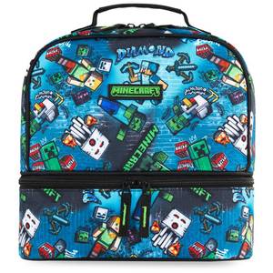 lot 8366 image: Get Trend Minecraft Kids Insulated Lunch Bag Dual Compartment Blue