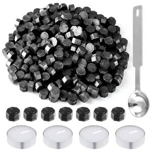 lot 8371 image: Bouiexye Black Octagon Sealing Wax Beads 500 Pcs with Tea Candles and Spoon