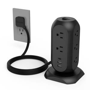 lot 8376 image: TESSAN Tower Power Strip Surge Protector 1050J 6 Ft Flat Plug Black
