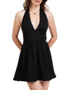 lot 8392 image: Stylavent Womens Halter Mini Dress Backless Chiffon Black - SIZE XL