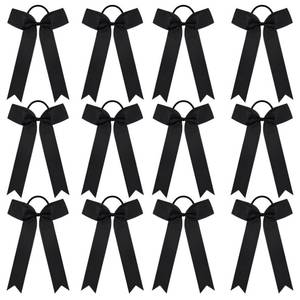 lot 8420 image: DEEKA Cheer Hair Bows Ponytail Holders 12 Pcs Black Collegiate Style