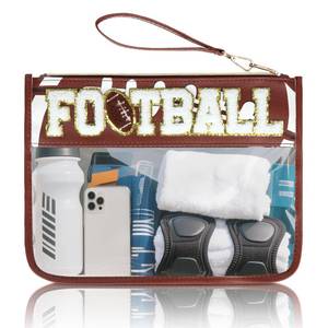 lot 8421 image: PPeen Football Clear Toiletry Cosmetic Bag Zipper Pouch 11.6 x 8.2 In
