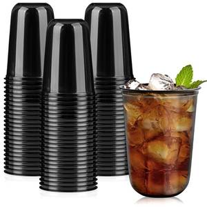 lot 8439 image: Disposable Black Plastic Cups 16 Oz Round Bottom 50 Pack