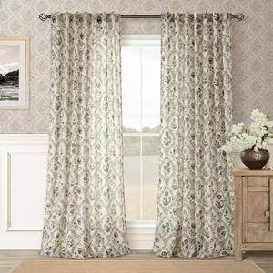 lot 8441 image: TWOPANELS Floral Linen Curtains 90 Inch Length Charcoal Greenish