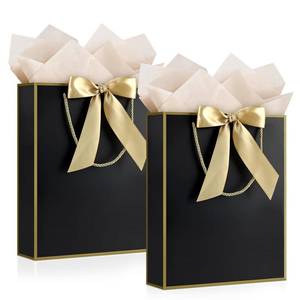 lot 8442 image: JMANNI Small Black Birthday Gift Bags 2-Pack with Tissue Paper & Handles