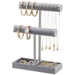 lot 8453 image: Bussdis Bracelet Holder Display Necklace Organizer 2 Tier Grey