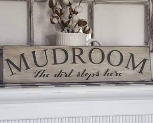 lot 8457 image: Eletina Rustic Wooden Mudroom Wall Sign 4 x 16 Inch