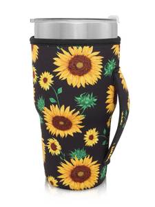lot 8459 image: AJLTPA Tumbler Cup Holder Sleeve with Handle, 30oz-32oz, Black Sunflower