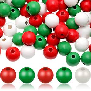 lot 8460 image: Hicarer Round Wooden Beads 0.63 in Large Hole 180 Pcs Green Red White