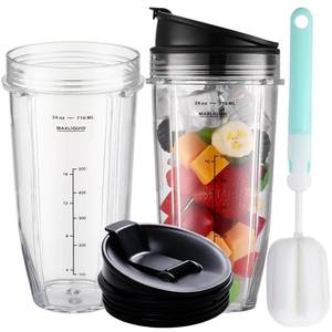 lot 9025 image: Blender Replacement Parts for Ninja, 24oz NinjavBlender Cups with To-Go Lids & 7 Fins Extractor Replacement Blade for Ninja Auto iQ Blenders BL480-30 BL642-30 BL682-30 BN401 BN751 BN801 BL2012 NN102