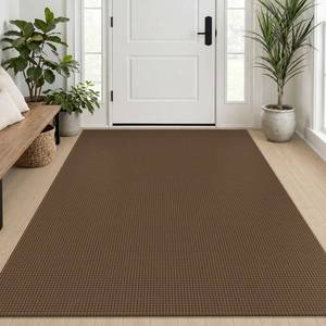lot 9033 image: EARTHALL Woven Area Rug 4x6 Ft Washable Rugs for Entryway Non Slip Braided Throw Rugs Bedroom Carpet Cotton Entry Rug Cotton Floor Carpets for Bedroom Dining Room Living Room, Brown