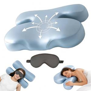 lot 9044 image: Mamba Travel Ergonomic Side Sleeper Pillow  Anti-Wrinkle & Anti-Aging, Soft Silk Memory Foam Pillow for Neck & Face Support, Reduces Sleep Lines with Sleep Eye Mask (Blue)